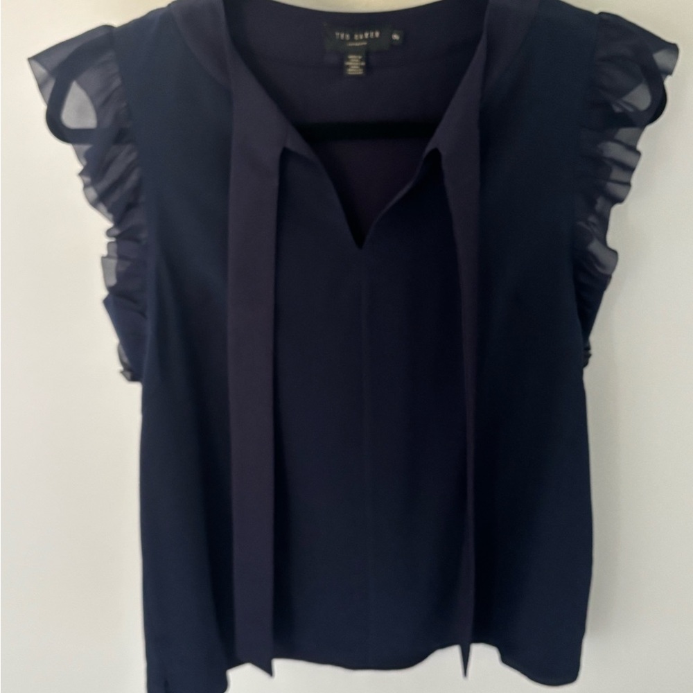 Ted Baker Navy Ruffle Sleeve Top